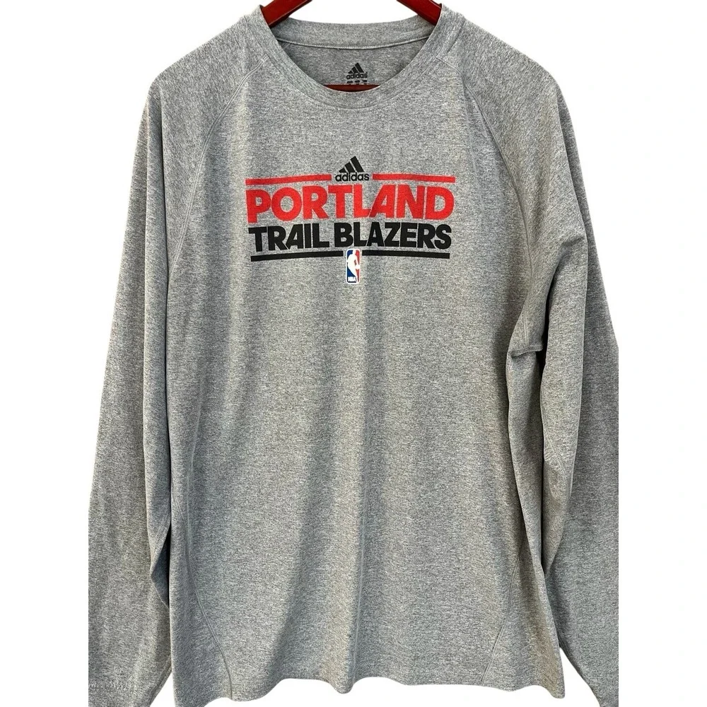 Adidas Portland Trail Blazers T Shirt Mens XL Gray Long Sleev NBA Basketball Tee